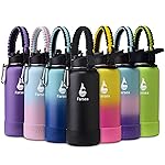 Farsea Insulated Water Bottle With Paracord Handle, Protective Boot and 2 Lids (Straw Lid & Spout Lid), Stainless Steel Water Bottle Wide Mouth, Double Wall Sweat-Proof BPA-Free, 32 oz
