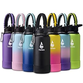 Farsea Insulated Water Bottle With Paracord Handle, Protective Boot and 2 Lids (Straw Lid & Spout Lid), Stainless Steel Water Bottle Wide Mouth, Double Wall Sweat-Proof BPA-Free, 32 oz