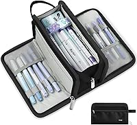 Vista 8 de Sooez Estuche grande para lápices, bolsa para lápices de gran capacidad con 3 compartimentos, organizador portátil de artículos de papelería de lona