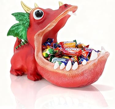 MOYI Christmas Decoration Dinosaur Unique Statue Home Resin Figurine Fun Candy Dish,entryway Decorative Key Bowl,Big Mouth Sculpture Table Art Decor Sundries Container Storage Box for Living Room