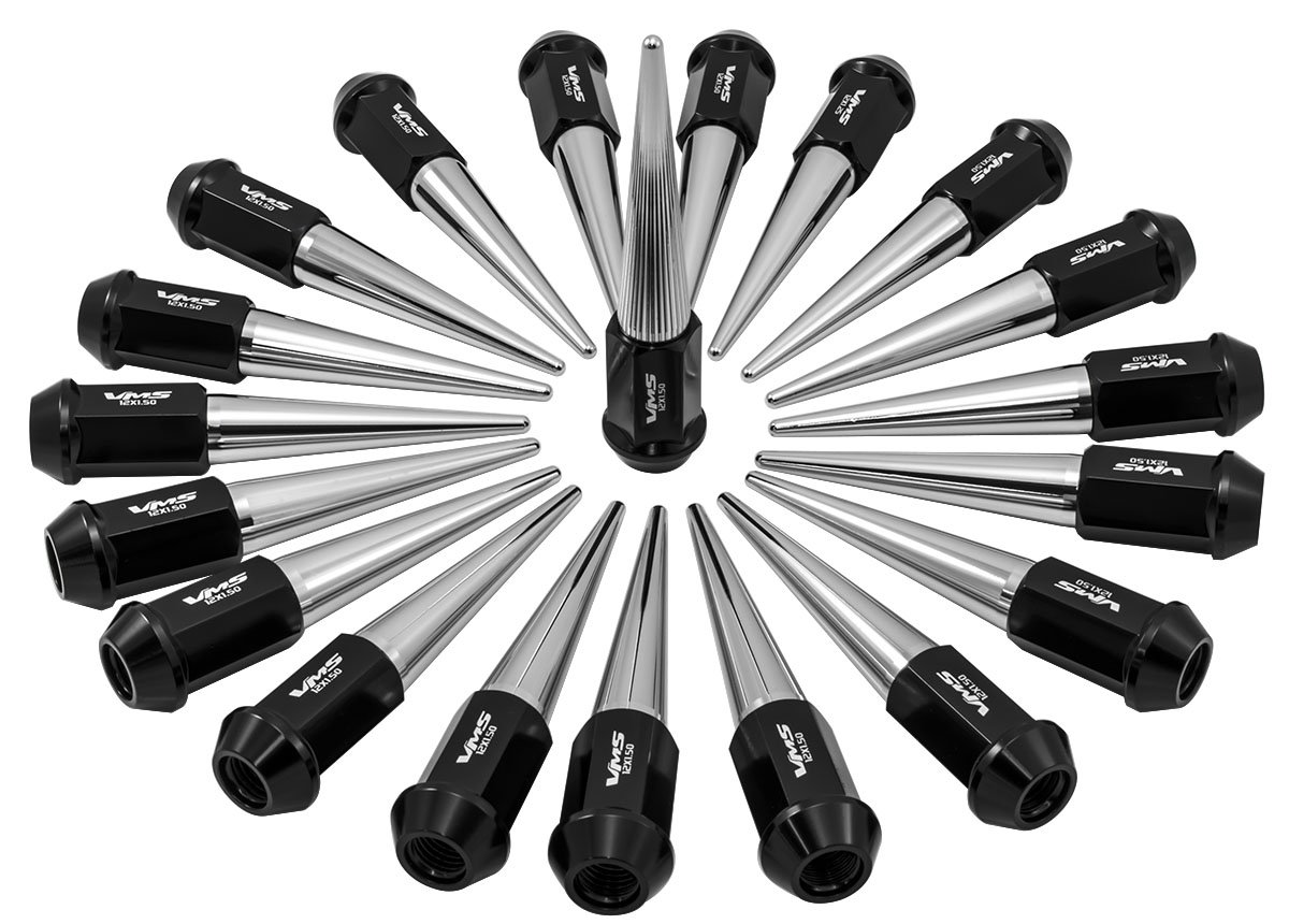 VMS RACING 12x1.5 20PC 112mm Cold Forged Steel Lug Nuts with Chrome Extended Spikes Tips in Aluminum Compatible with Chevy Corvette C4 C5 C6 C7 1984-2019 84-19 5 Lug Wheel Pattern