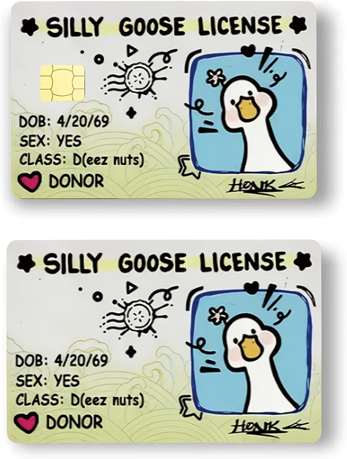 2Pcs Silly Goose PVC Stickers, Self-Adhesive Privacy Skins for Credit & Debit Cards, Scratch Resistant, Ideal Party Favors, Collectible Trading Card Stickers