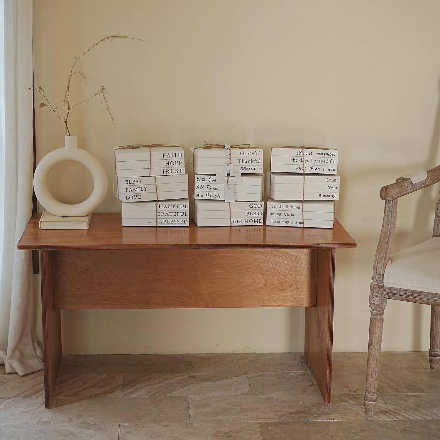 Decorative Books for Home Decor, Fake Books for Decoration, Wooden Faux Books for Decoration, Farmhouse Book Decor (with God All Things are Possible)