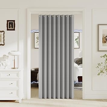 Turquoize 100% Blackout Magnetic Linen Textured Pleated Accordion Door Curtains Folding Door Curtain for Closet and Room Divider, 1 Panel, W44 x L78, Grey