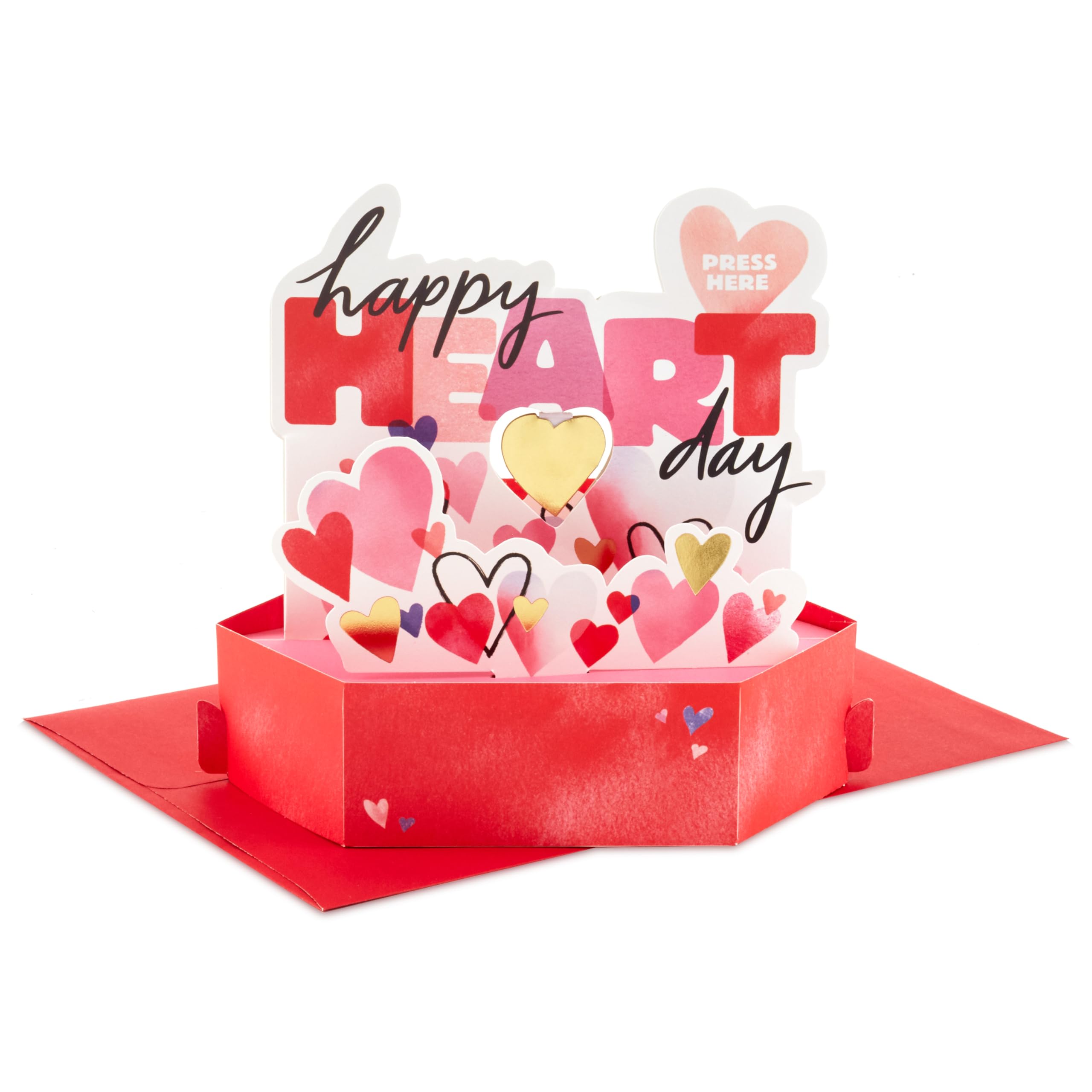 Hallmark Valentines Day Card, 3D & Pop Up, Musical, Motion Spinning Heart, Gold, Pink, Blue, White