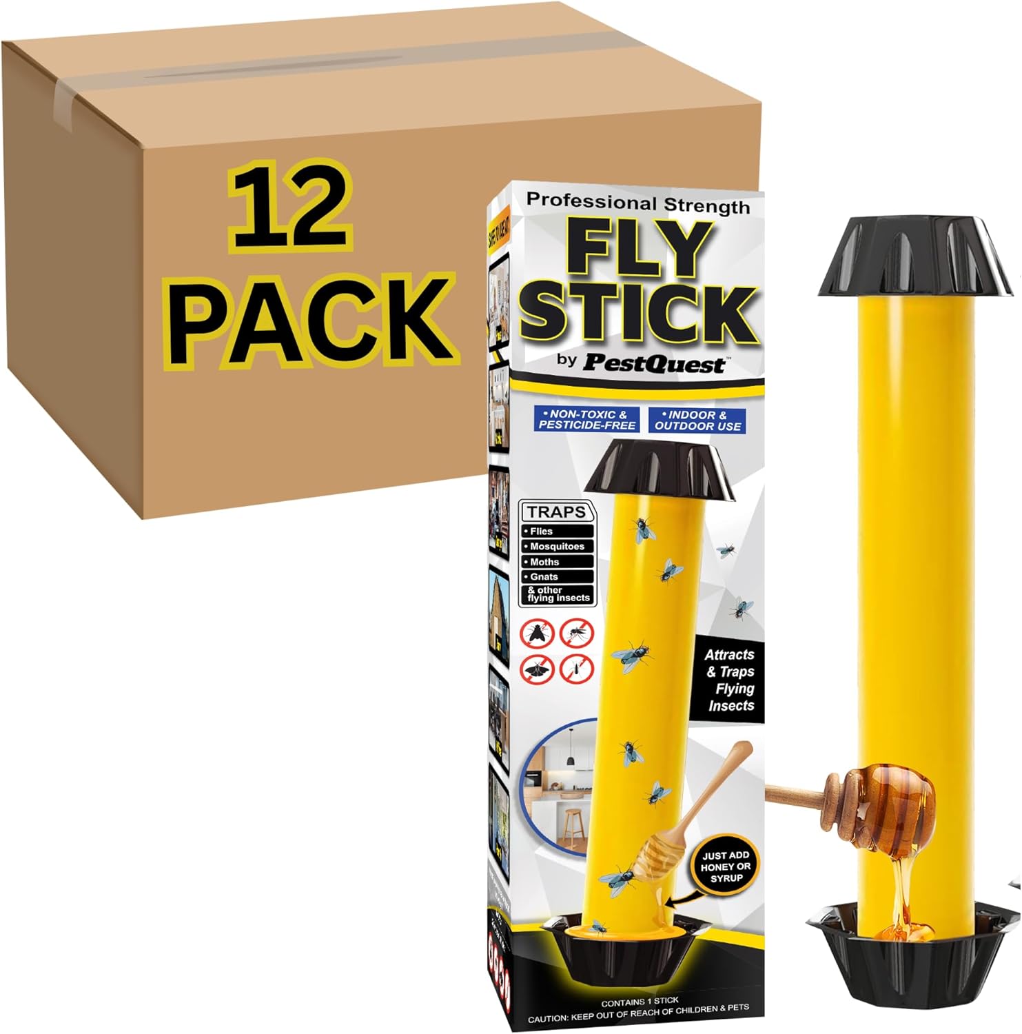 12 Pack Sticky Fly Stick Value Bundle, Fly Stick for Mosquitoes, Sticky Trap for Flies Gnats Wasp Flying Insects, Bug Catcher, Indoor or Outdoor Use, Ready to Use Home