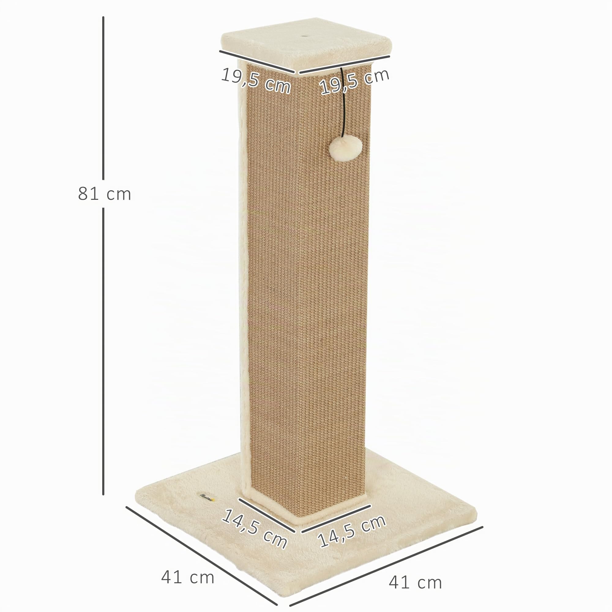PawHut Tiragraffi per gattini indoor, 81cm, Beige | Tiragraffi verticale completo con corda in sisal naturale, palla sospesa, peluche morbido