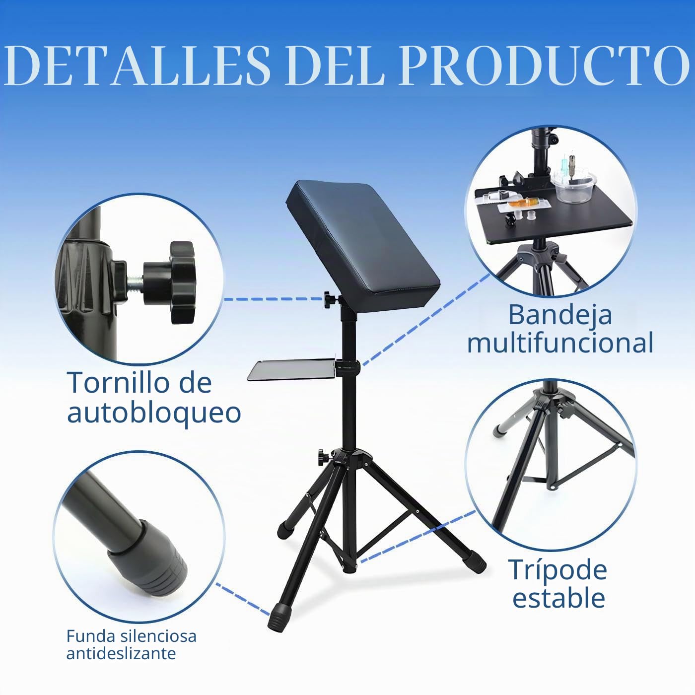 Ajustable Reposabrazos Tattoo Apoyabrazos con Bandeja | Mesa para Tatuajes con Bandeja Ajustable en Altura 68-115 cm 180° Reposabrazos Estudios de Tatuajes Accesorios Tattoo Armrest