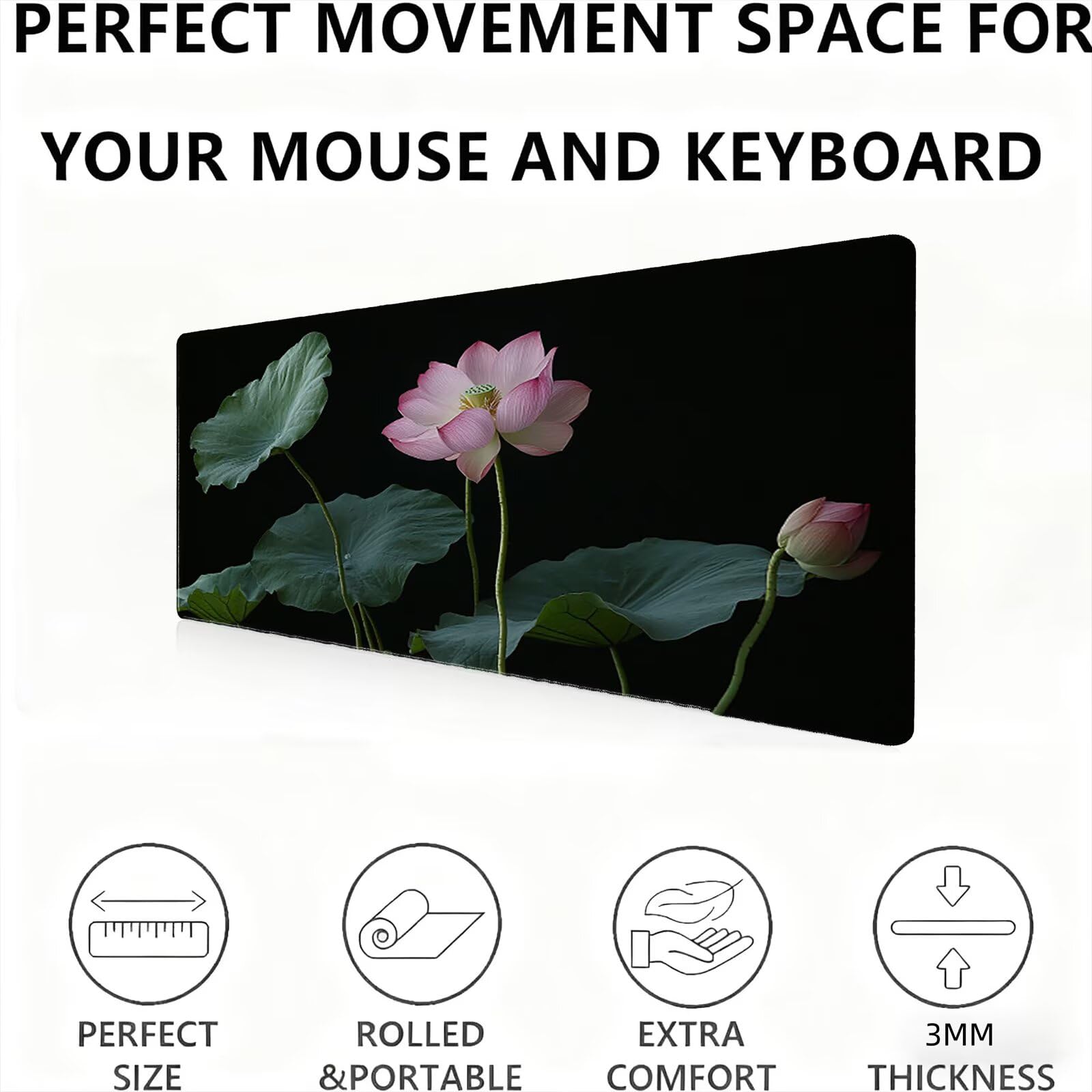 Podkładka pod mysz XXL kwiat/różowa 1500 x 800 mm duża podkładka pod mysz szyte krawędzie wodoodporna antypoślizgowa duże rozszerzone akcesoria biurowe do komputera, laptopa poprawia dokładność i
