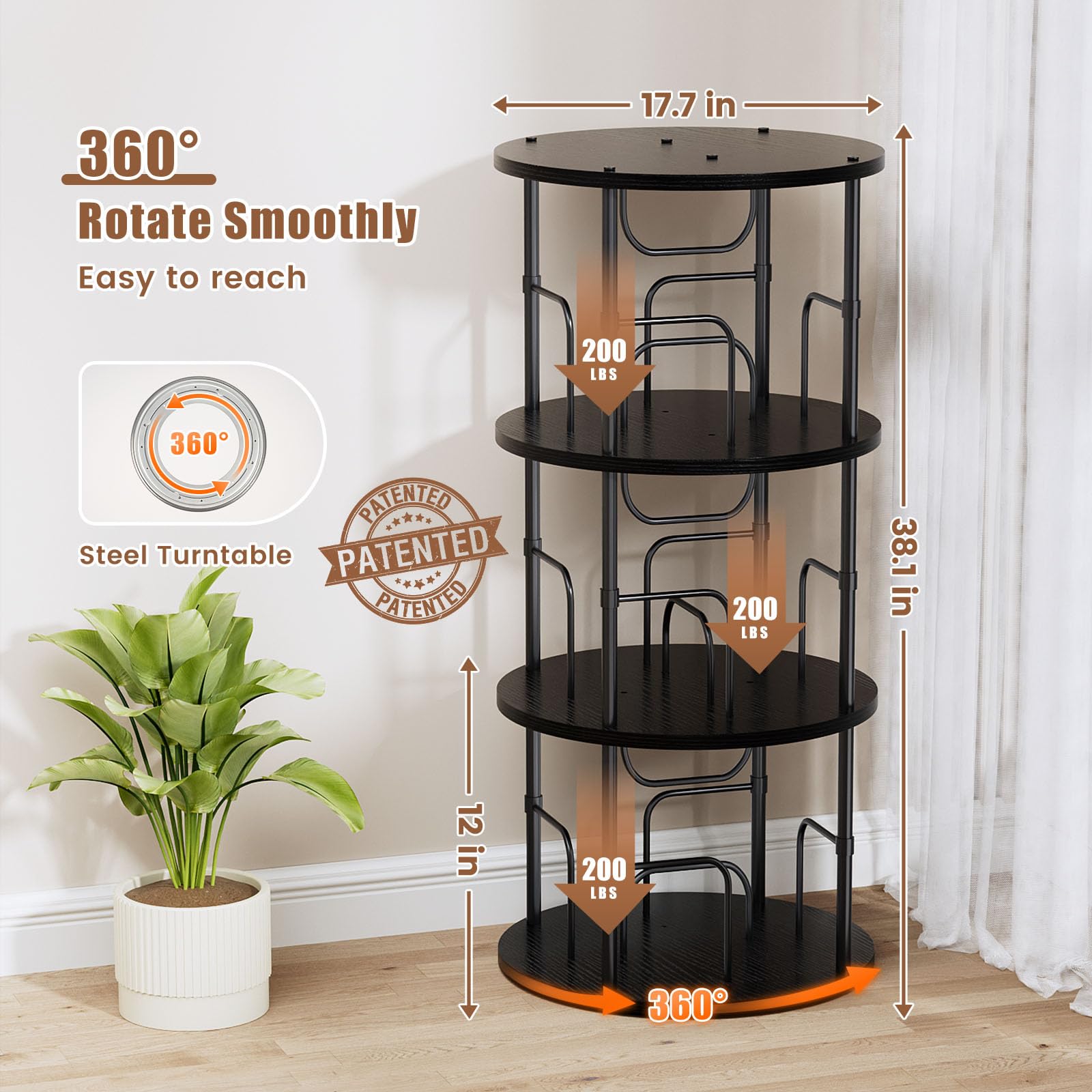 Amazon.co.jp: ALLSTAND 3段回転本棚 タワー ブラック 360度