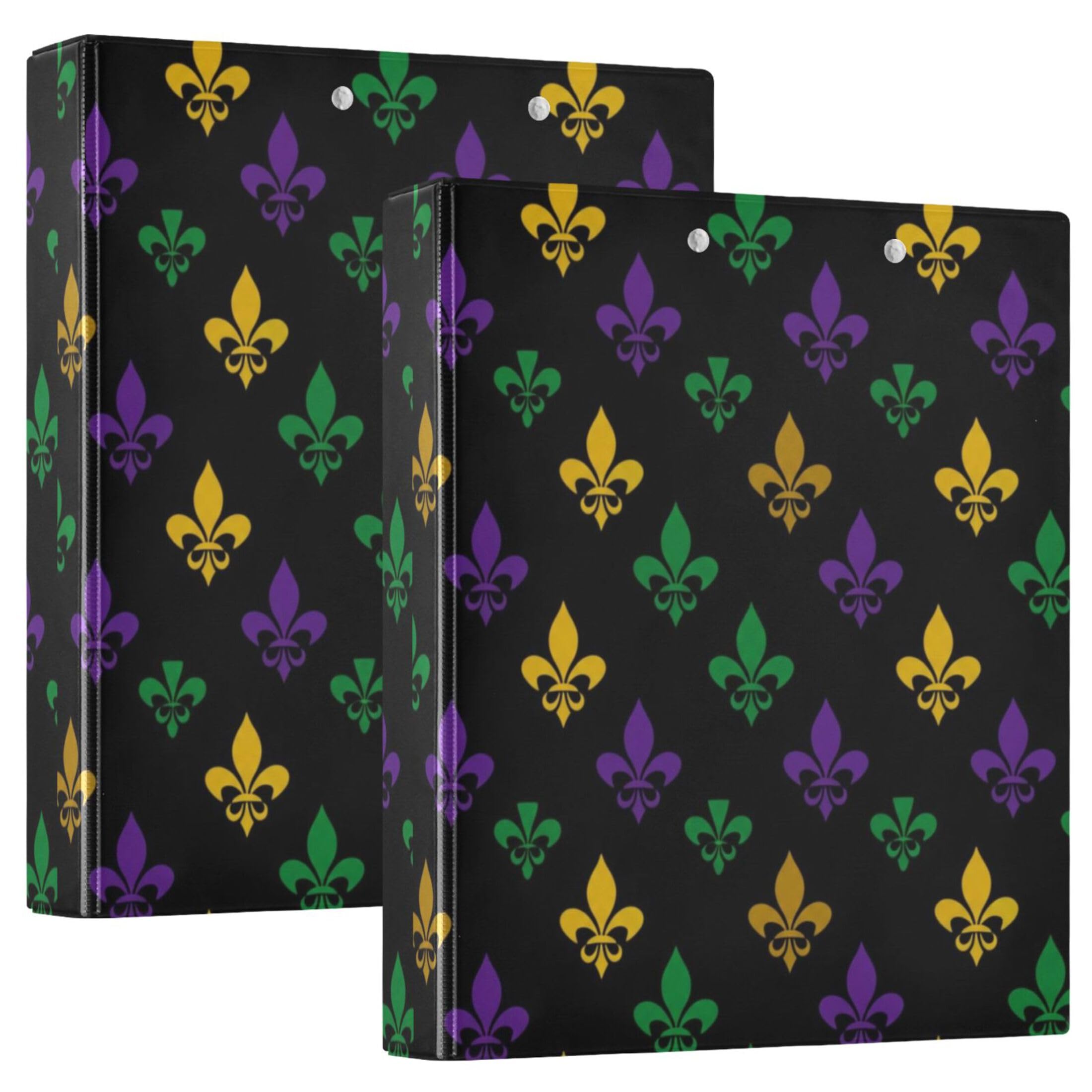 Fleur de Lis Symbols 3-Ringbuch, 3,8 cm, für 200 Blatt, niedliche Notizbuchordner, runder Ringbuch, 31,5 x 27 x 6 cm, 2 Stück