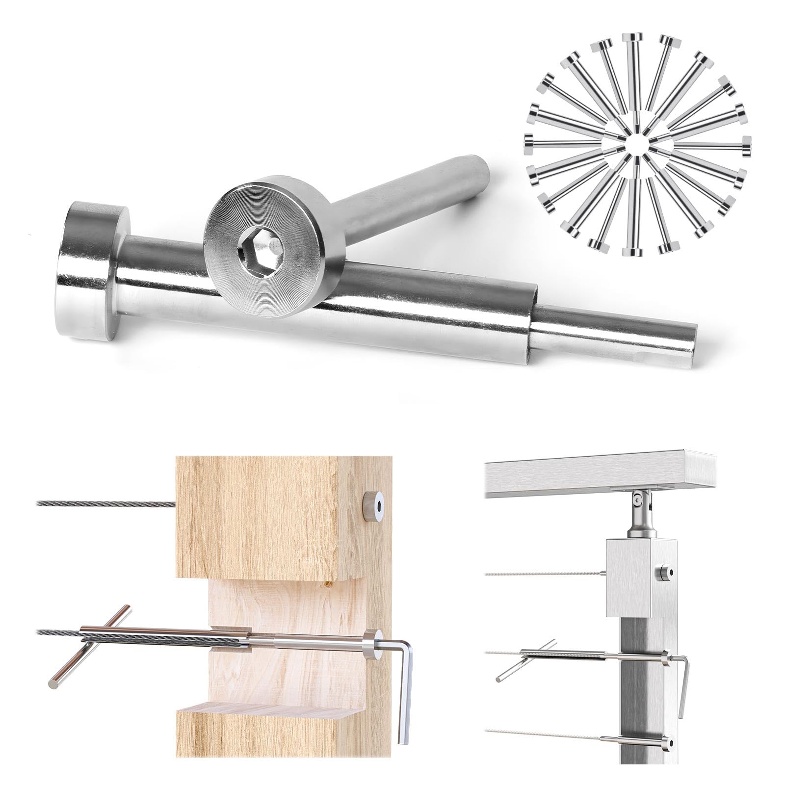 [Patent] Muzata 20 Pack 1/8" Invisible Cable Railing Hardware Kit 10Pair Tensioner and Terminal for 2"x2" 4"x4" Wood Metal Post T316 Stainless Steel Deck Cable Railing System CR26