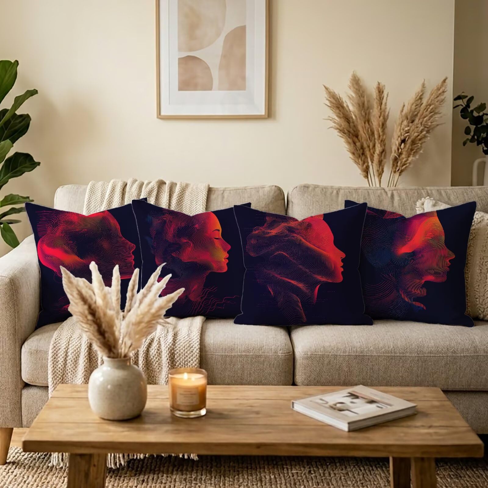 Kopfkissenbezug 50x50 4er Set Kissenbezug Abstrakt Smat Sofakissen Kissenhülle Woman Dekorative Kissenbezug Deko Sofakissen Zierkissenbezug Dekokissen Kissenbezüge für Sofa Bett Deko Wohnzimmer -5447