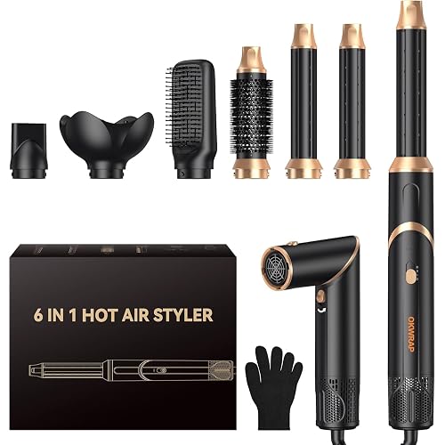 6 in 1 Hair Dryer Brush, Foldable Blow Dryer Brush with Air Styler Curler Wrap, Detachable Hot Air Brush Dry,Volumize, Straight,Curl, Negative Ion Brush Blow Dryer with Diffuser, Hair Styler Tools