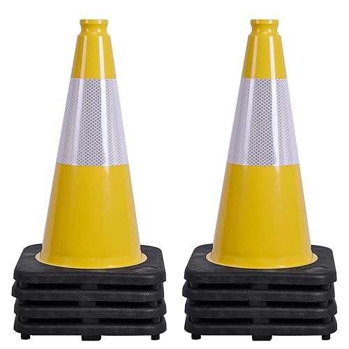 Miniatura 23 de OrangeStar Conos de tráfico naranjas de 28 pulgadas, paquete de 8 conos de seguridad de PVC resistentes con 2 collares reflectantes, base pesada