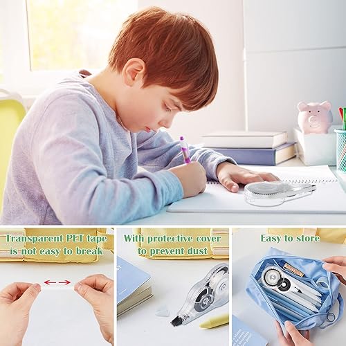 Miniatura 4 de Cinta de corrección de 36 unidades con tapa protectora, rodillo de cinta de corrección de 1/5 x 472 pulgadas, aplicador fácil de usar para