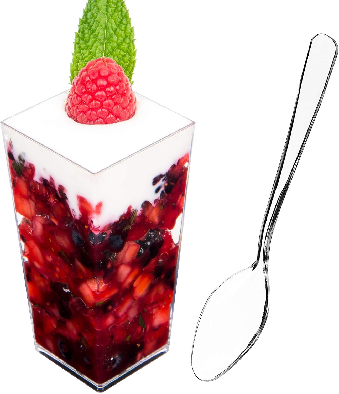 DLux 100 x 3 oz Mini Dessert Cups with Spoons, Square Tall