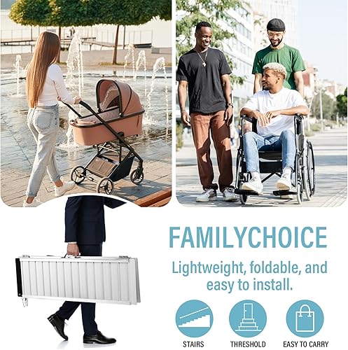 Miniatura 5 de MOTORHOT Rampa para silla de ruedas de 3 pies, capacidad de 600 libras, portátil, antideslizante, plegable, de aluminio, para escalones del hogar,