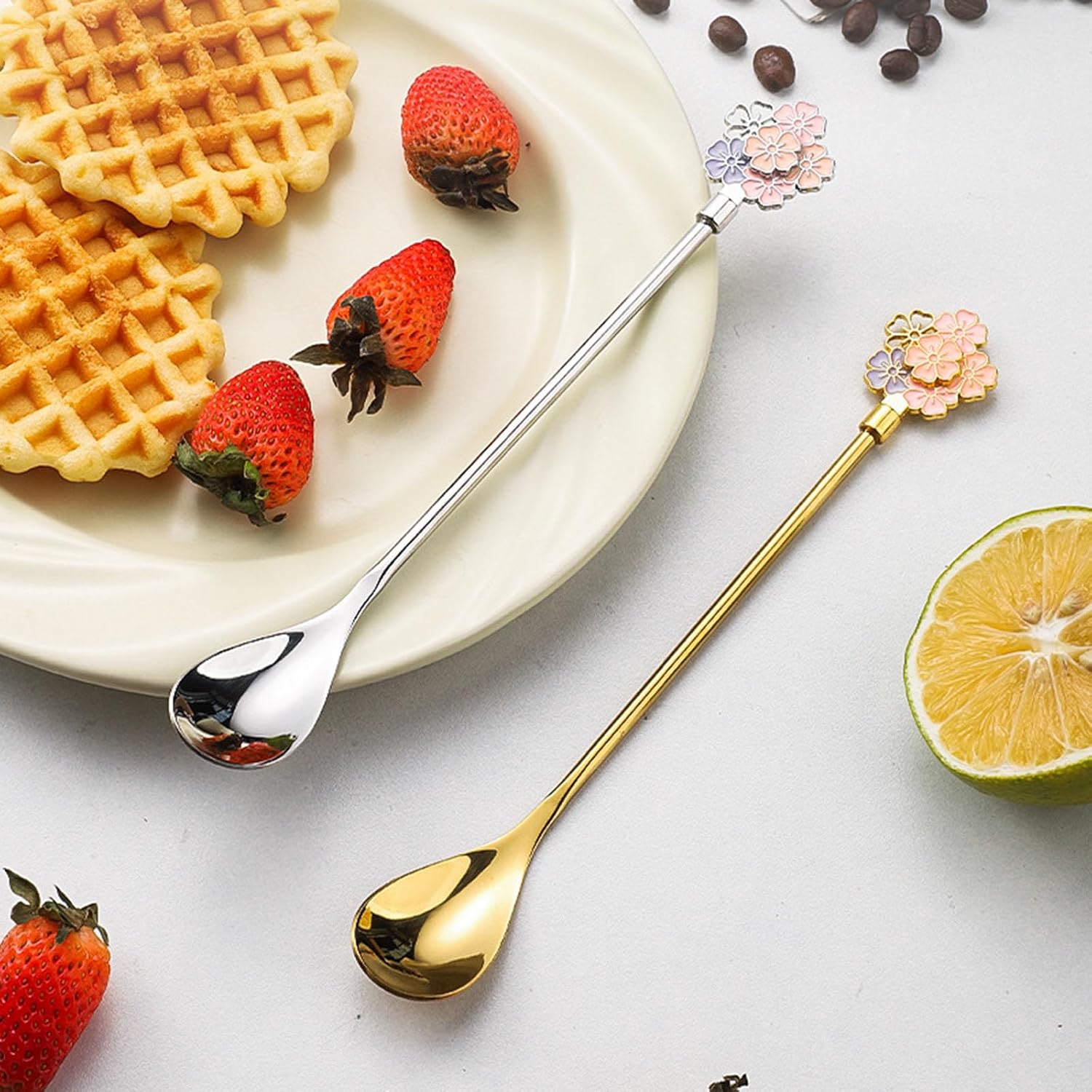 Set of 4 Elegant Flower Handle Stainless Steel Spoons for Stirring Coffee Teas Espresso and Dessert Ergonomic Teaspoons Party Spoon