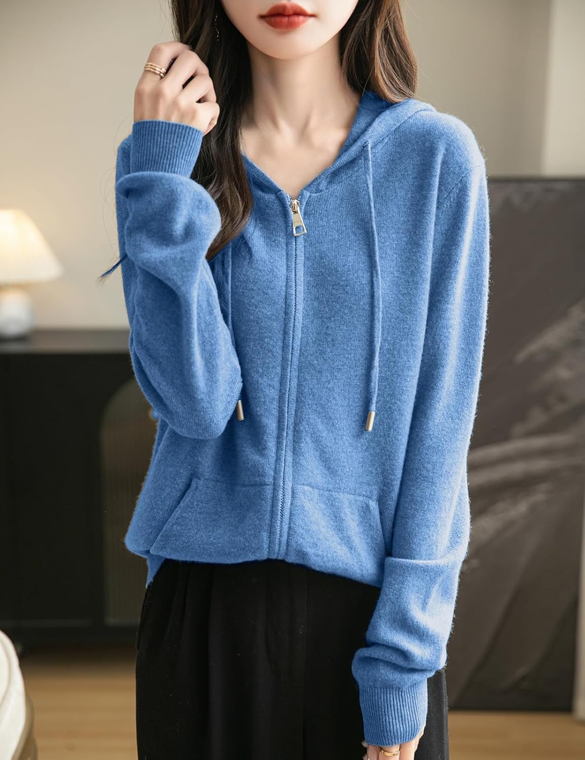 Chanyarn Women's 100% Merino Wool Zip Up Hoodies 2025 Fall Winter Warm Long Sleeve Knit Sweatshirt Cardigan with Pocket - Image 3