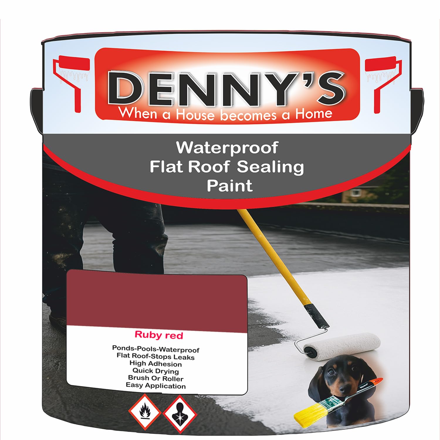 SCOOBYS PAINTS BACK IN THE MIX Chlorinated Rubber Flat Roof Paint – Waterproof Roof Sealer & Leak Repair Coating, Quick Drying, High Adhesion (Ruby red, 2.5 Litre Tin) — image 1