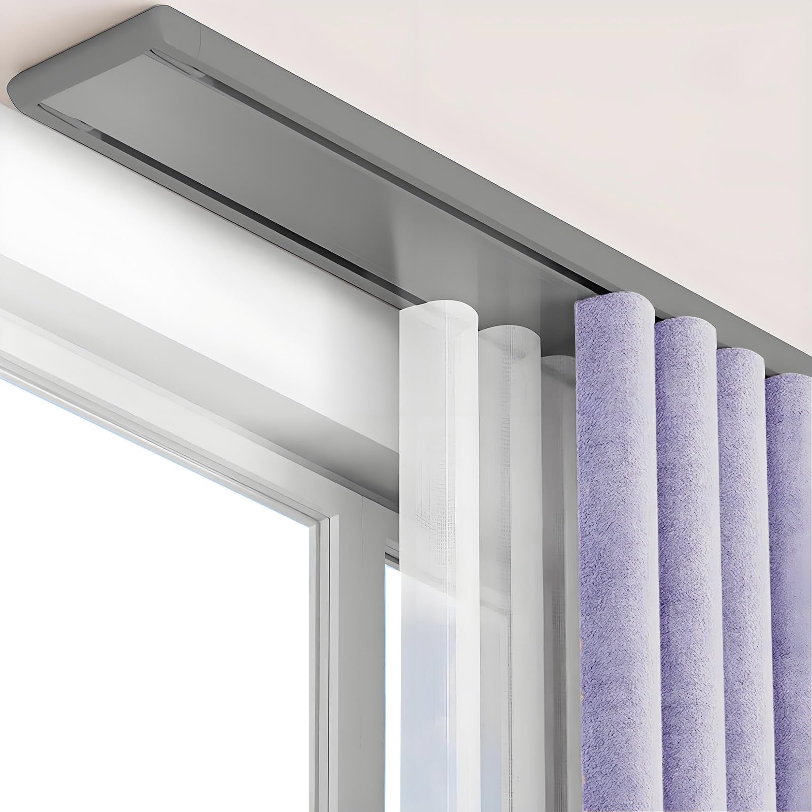 WQPMNYG Ceiling Mounted Double Rail TrackSilent Heavy Duty Sliding System for Room Divider Ideal for Bedrooms Living Rooms & Hospitals (Gray 3.0m/9.8ft)