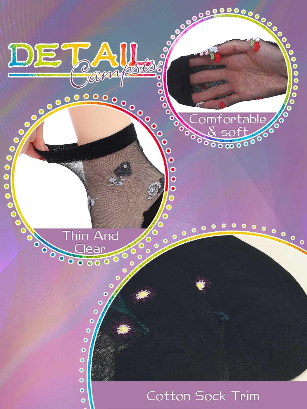 Campsis Sheer Socks, Black Sheer Ankle Socks, Floral Patterned Nylon socks for Women - Image 6