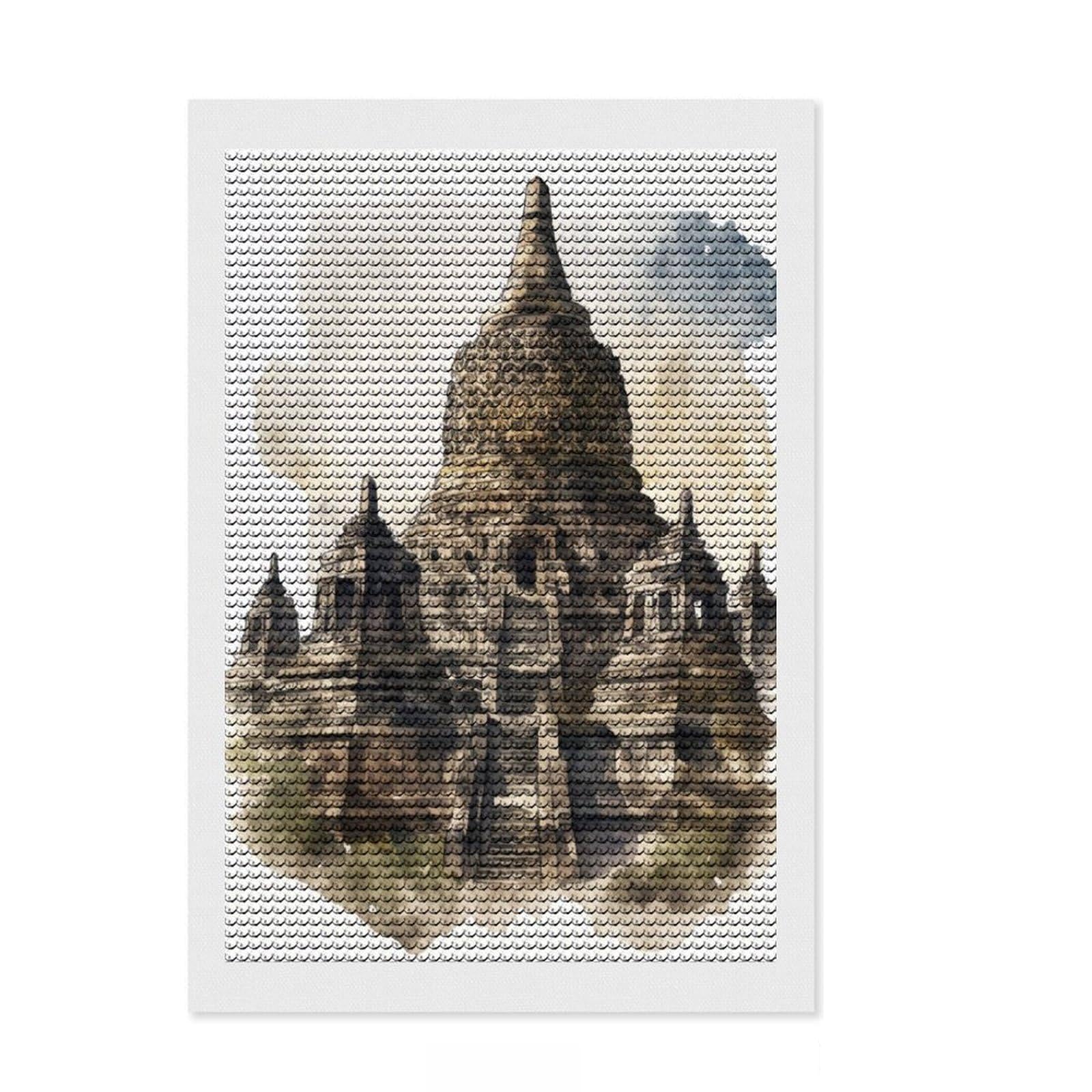 Junmoney Borobudur Temple Painting Full Drill Diamond Painting Kit 8"x12", Satisfying Creative Project, Finish and Display, Stress Relief Craft
