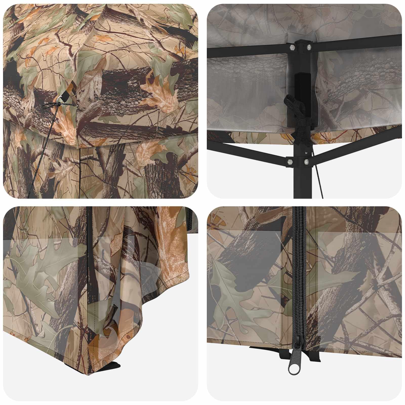 Pop-up Garaż 3 x 3 m z 4 Ścianami, Kamuflaż | Oxford 210D, Stalowa Rama, Regulowana Wysokość 315-335 cm, 4 Liny, 8 Kołków, Torba