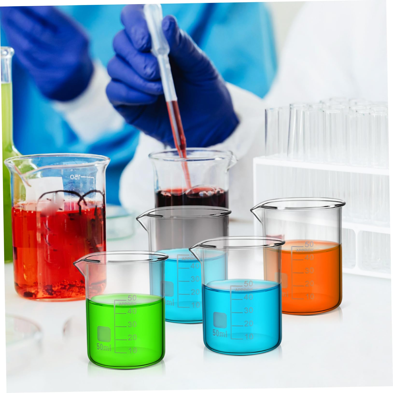ULTECHNOVO Vasos de Precipitados Medición Precisa de Vidrio Transparente 20 de 50ml y Diseño Estable, Ideales para Laboratorio y Uso Científico