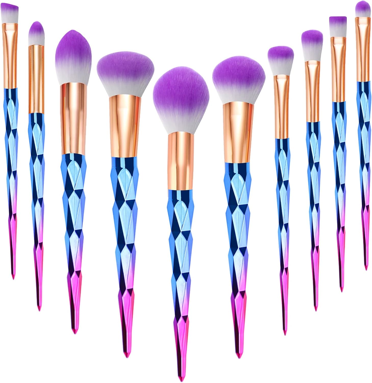 Make-upborstels, START MAKERS 10 stuks premium synthetische make-up borstels blauw en paars gradiënt diamant handvat foundation make-up borstel set professioneel voor poeder, crème en oogschaduw Make-upborstels, START MAKERS 10 stuks premium synthetische make-up borstels blauw en paars gradiënt diamant handvat foundation make-up borstel set professioneel voor poeder, crème en oogschaduw