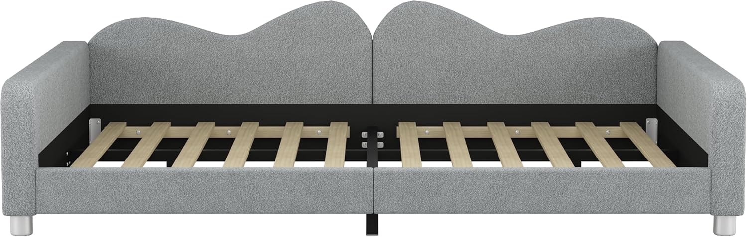 Upholstered Daybed, Sherpa Fabric Sofabed with Cloud-Shaped Backrest for Bedroom,No Box-Spring Needed (Grey, Full)