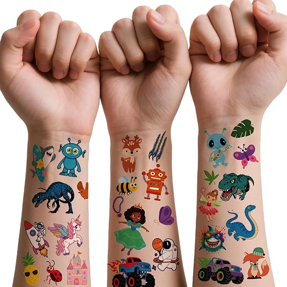 526+ PCS 60 Sheets Mixed Styles Temporary Tattoos for kids - Cute Watercolor Animals Tattoos Stickers with Mermaid Truck Dinosaur Space Pirate for Girls Boy Body Arm Birthday Party Supplies Gifts