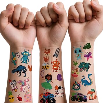 526+ PCS 60 Sheets Mixed Styles Temporary Tattoos for kids - Cute Watercolor Animals Tattoos Stickers with Mermaid Truck Dinosaur Space Pirate for Girls Boy Body Arm Birthday Party Supplies Gifts