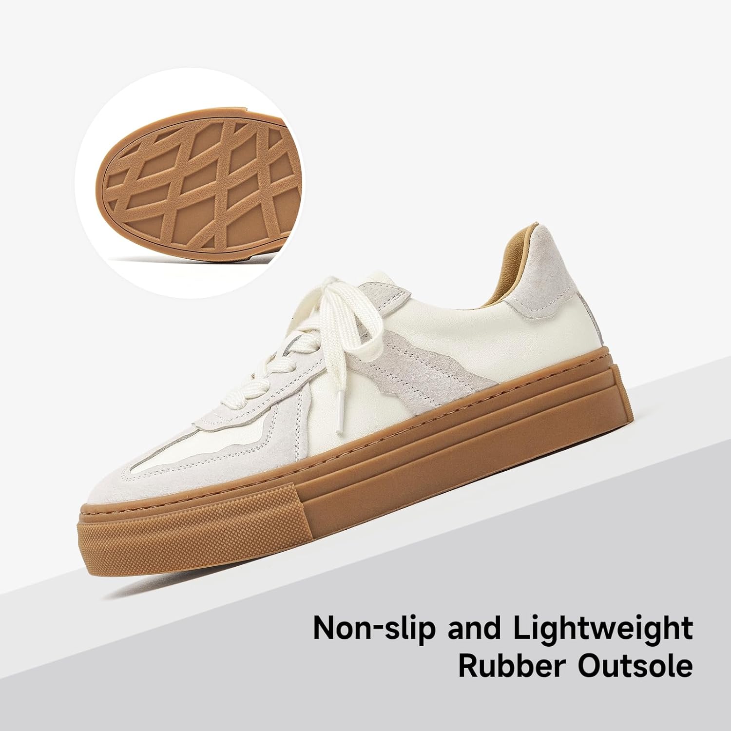 BEAU TODAY Women's Fashion Sneakers,Leather Lace Up Platform OG Sneakers,Retro Comfortable Casual Tennis Walking Runnig Trainer Shoes - Image 7