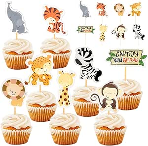 21tlg. Safari Tortendeko Set - Löwe, Elefant, Giraffe Dschungel Tiere Cake Topper
