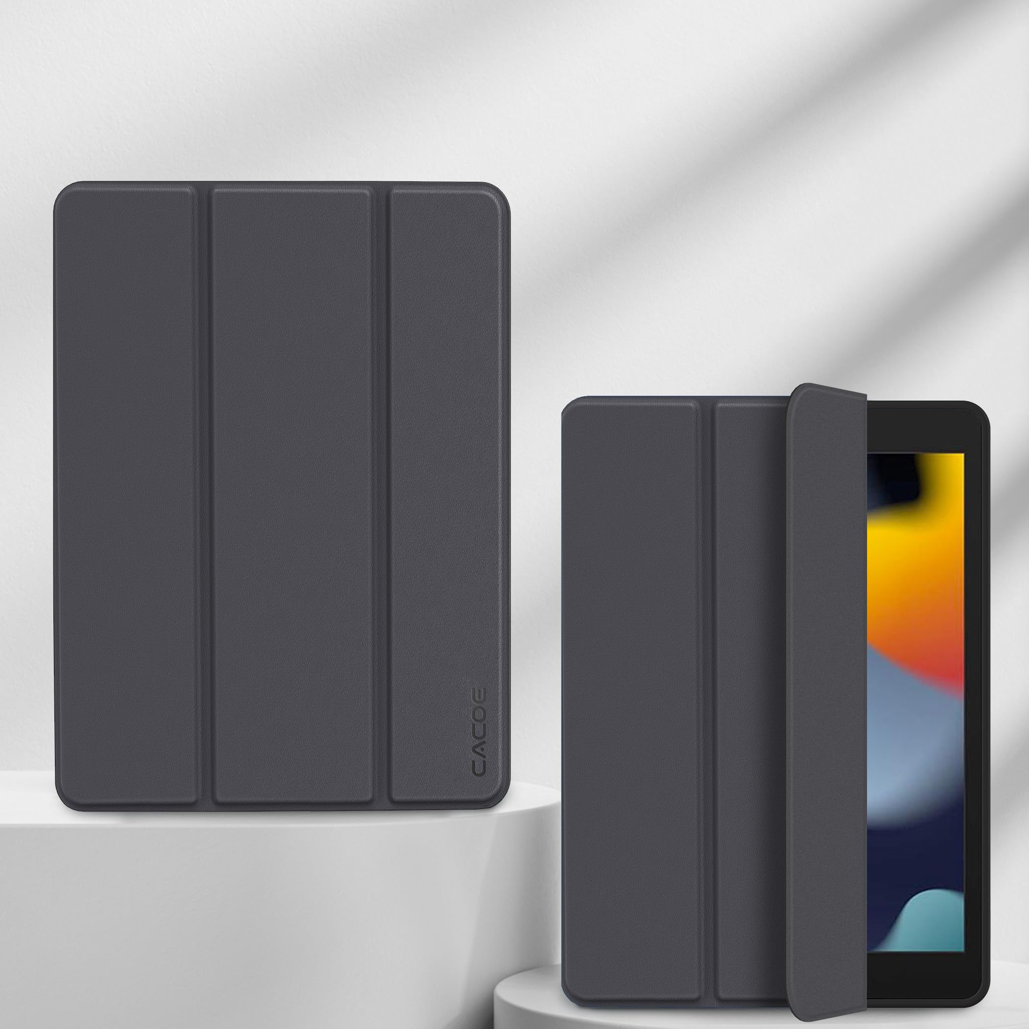CACOE Cover Custodia Compatibile con iPad 9a Generazione 2021/iPad 8a Gen 2020/iPad 7a Gen 2019, Leggero Cover Protettivo Supporto con Pencil Holder per iPad 10.2, Grigio Scuro