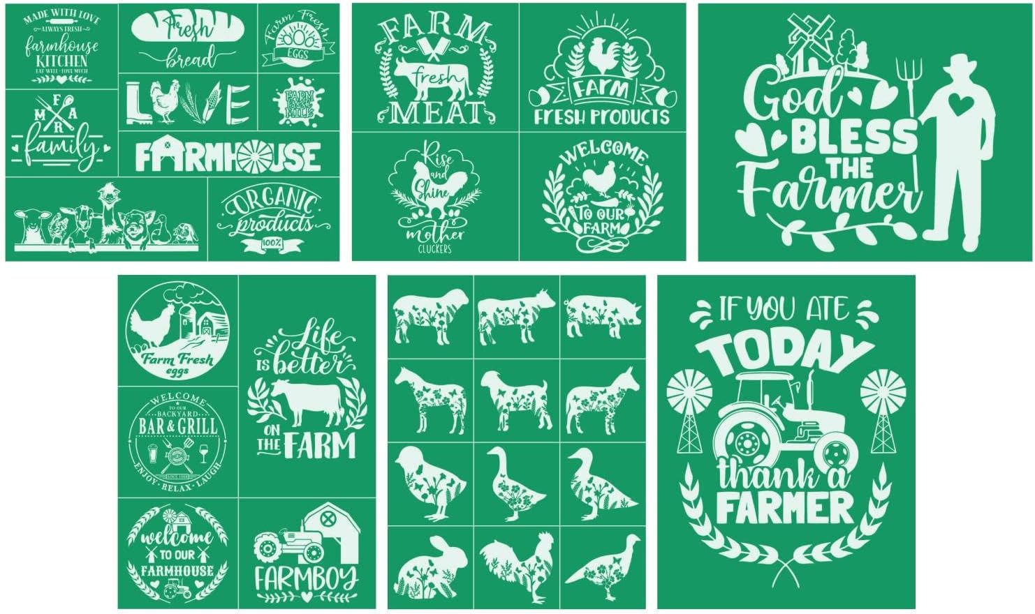 DGAGA 6PCS Farmhouse Silk Screen Stencils Farm Self Adhesive Silk Screen Printing Stencil Mesh Stencils for Chalk Paste Reusable Silk Screen Transfers Stencils for Wood,Fabric,Home Decor,Art Crafts