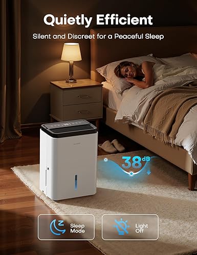 Miniatura 5 de Deshumidificadores grandes para el hogar Max 34 pintas, deshumidificador de compresor con manguera de drenaje, control inteligente de humedad, 3