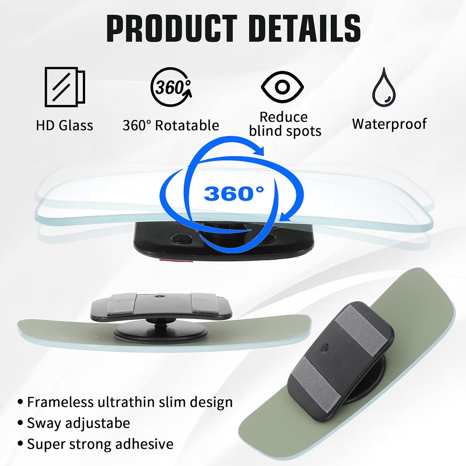2 Pcs Frameless Blind Spot Mirrors for car, Universal Rear, Wide Angle Blind Spot Eliminator with Box Packaging, Glass Convex Rear View Mirrors for Cars, SUVs, and Trucks (Black)