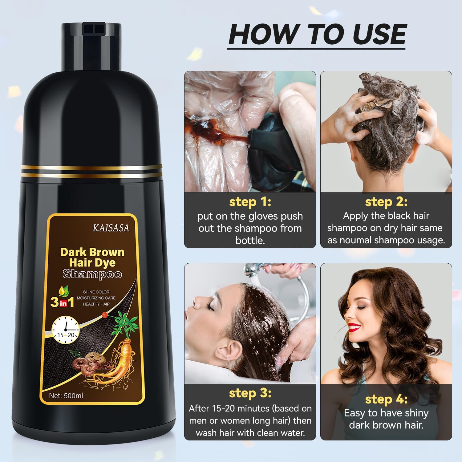 Amazon.com : YOURTONE Dark Brown Hair Dye Shampoo 3 IN 1, Hair 
