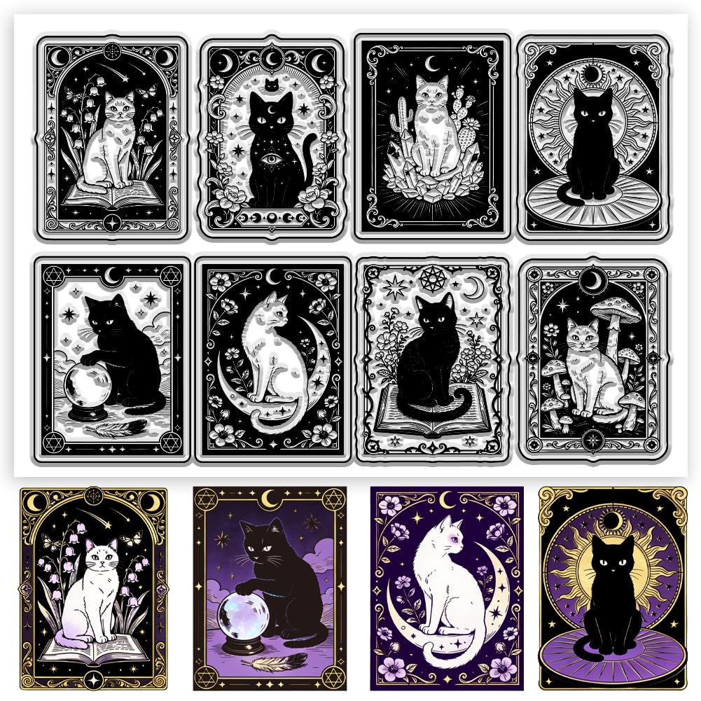 Sello de silicona con patrón de gato misterioso para manualidades, álbumes de recortes y tarjetas, decoración de manualidades, 6.3 x 4.3 pulgadas
