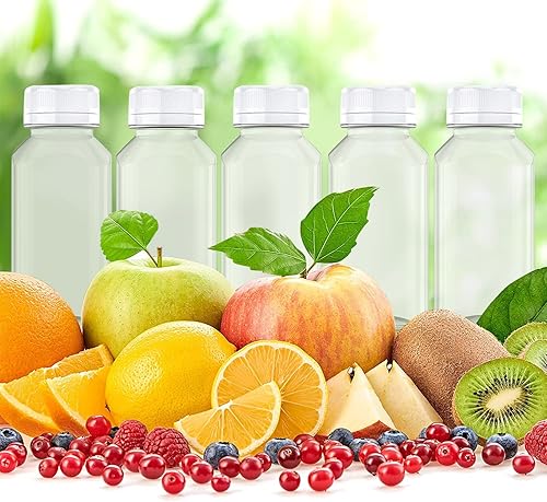 Miniatura 7 de Axe Sickle 6 botellas de jugo de 6 onzas, botellas de plástico para leche, recipientes para bebidas a granel con tapas a prueba de manipulaciones,