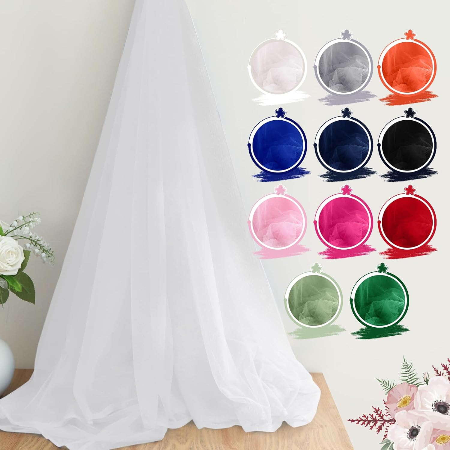 SiinvdaBZX White Tulle Fabric Roll, 54 Inch x 3 Yards