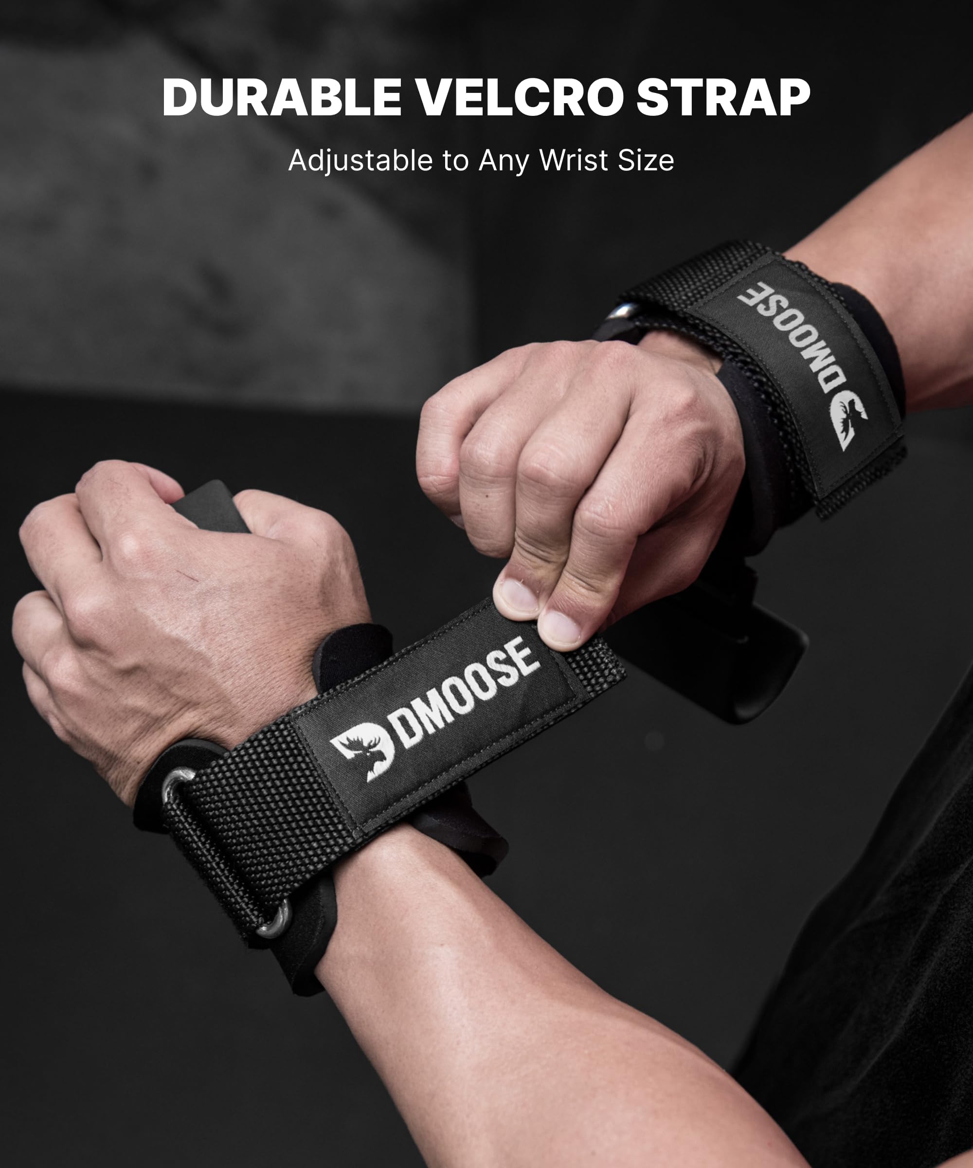 DMoose Weight Lifting Hook Grip - 8mm Thick Padded Neoprene, Double Stitched, Anti-Slip Coating - Secure Grip and Achieve Goals Flat Hooks, Black (Flat Hooks)