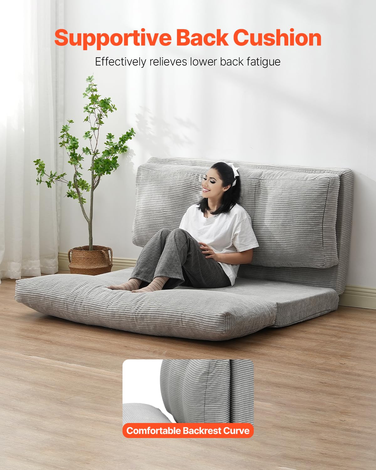VEVOR 3-in-1 klapbank, 1030 x 1930 x 225 mm, met 3 kussens en wasbare overtrek, uittrekbare slaapbank van traagschuim met hoge dichtheid, 25D, voor woonkamer, slaapkamer, donkergrijs