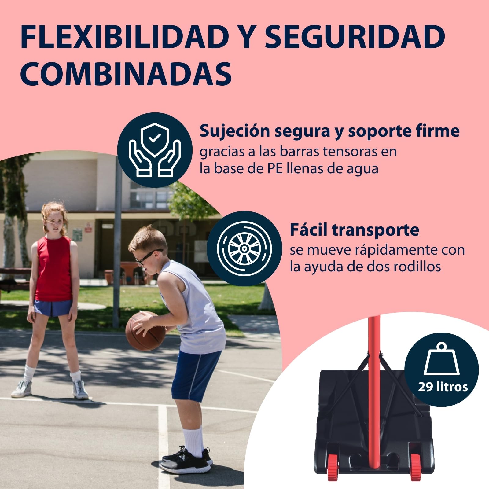 HUDORA Start Soporte de Baloncesto - Ajustable en Altura - móvil con Soporte para niños y Adolescentes - Canasta de Baloncesto para Exteriores con Ruedas