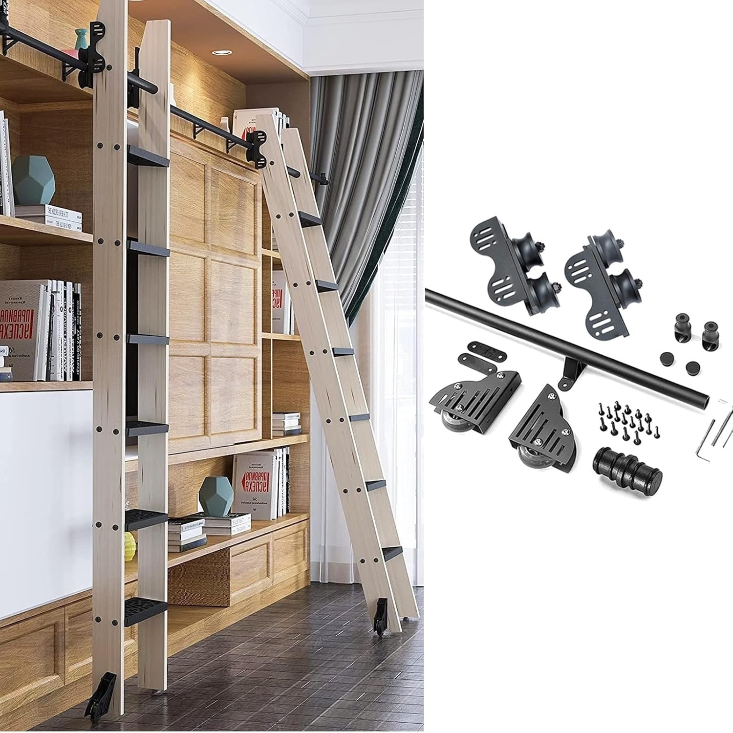 3.3ft- 20ft Retractabl Sliding Hardware Rolling Library Kit(No Ladder), Black Round Tube Mobile Ladder Rail Home Office Library Rolling Track Kit (Size : 6.6ft/200cm Track Kit)