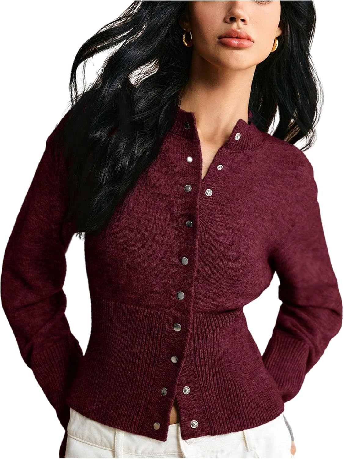 GORGLITTER Women's Button Up Cinched Waist Cropped Cardigan Sweater 2025 Fall Long Sleeve Slim Trendy Knitwear Tops