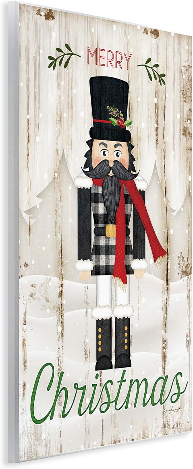 Stupell Industries Merry Christmas Holiday Phrase Winter Nutcracker Wall Art, 10x15, Tan